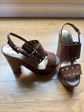 GUESS Brown Perforated Platform Heel Sandals